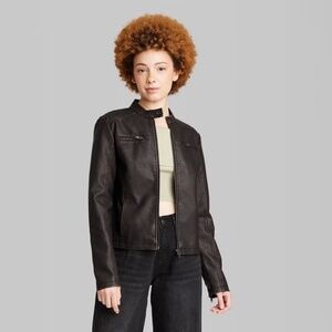 Wild Fable Women's Faux Leather Racing Jacket - Wild Fable™ Black/Dark Gray L